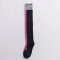Chaussettes hautes noires avec motif patte de poulet rose et bordure grise élastique - Noir Griffe Rose Long (Vrac)