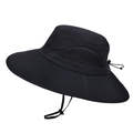 Schwarzer Outdoor Sonnenhut mit breiter Krempe, Mesh-Einsatz und verstellbarem Band - Schwarz