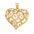 Golden heart pendant with white enamel and micro-pave crystals on white background - Leopard Print Enamel Heart / White Leopard Print