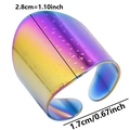 Rainbow stainless steel wide ring with anti-slip texture and dimension annotations - Rainbow