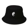 Cappello a secchiello unisex nero in cotone con ricamo Yin Yang classico per streetwear - M(56-58cm) / Nero