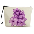 Borsa per cosmetici in tela a fiori con stampa lilla e manico a zip nero - 17*25cm (Con Fettuccia) / Stile Piccoli Fiori Lillà Viola (Stile 4)