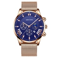 Men's fashion watch with rose gold mesh strap and deep blue sunray dial chronograph - Blue Dial Rose Gold Hands Rose Gold Band