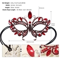 Macro detail of silver alloy butterfly mask with red rhinestones and adjustable strap - Red Butterfly Style (FS-J029RED)