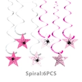 Pink and silver spiral hanging decorations with spider web star charms for party decor - Spiral Hanging Decorations 6pcs