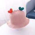 Pink knitted bucket hat for baby girls with cute heart accents and soft textures - 0-4 Years Infants / Pink