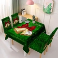 Green Christmas tablecloth and chair cover set with festive bells and Merry Christmas print - 31 / 152cm*220cm
