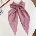 Oversized mauve pink satin bow hair clip with long ribbons and smooth silk texture - Ribbon Bow Spring Clip / Pink