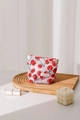 Close-up of cherry pattern makeup bag with a gold flower zipper on a wooden tray - Small (17x14cm) / Red Cherry Small