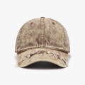 Distressed cotton baseball cap with ripped brim in vintage washed khaki brown color - Ginger (24A210)