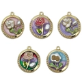 French vintage enamel flower pendants with gold plating and imitation pearls - Mix 5 Pcs Plated Round Bottom Flowers-SN1118