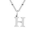 Silver titanium steel bead chain necklace with uppercase letter H initial pendant - Letter H / Silver