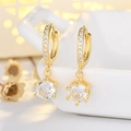 Elegant gold-finished S925 sterling silver hoop earrings with round cubic zirconia pendants - Six-claw (NN433)