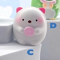 White cartoon fox desk ornament with pink ears holding a round object on grey blocks - Girl Series / White Creature (HX-064C)