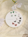 Fashion earring set with 10 pairs of mixed clover heart and butterfly stud designs - FX881-2 (Fresh Plant & Animal Set)