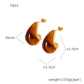 Pendientes de aro de resina ámbar en forma de gota con base de metal dorado - F854 Pendientes de resina marrón y oro / Marrón / Dorado
