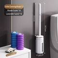 Wall-mounted disposable toilet brush set with 16 replacement heads and aroma balm - Value Pack: 1 Handle + 16 Heads (8 Ocean + 8 Lav) + 1 Lemon Balm