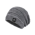 Marled grey knit beanie with plush lining and mountain logo patch for winter warmth - Mixed White Grey