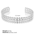 Bracelet jonc ouvert en acier inoxydable argenté avec motif perlé à trois rangs - Réglable / Argenté