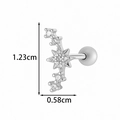 Silver flower cartilage piercing stud with star-shaped cubic zirconia and size dimensions - Star Style (2604-2#) / Silver