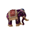 Exquisite purple enamel elephant brooch featuring gold lines and sparkling rhinestones - Deep Purple