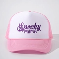 Cappello trucker in rete rosa e bianco con ricamo 3D Spooky MAMA sul davanti - Taglia unica / Rosa e Bianco