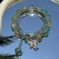 Elegant beaded bracelet with sea-blue glass beads and iridescent butterfly pendant charm - S012 Jade Shattered Butterfly Bracelet [blue And Yellow] #sz271