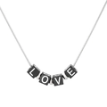 DIY black cube LOVE alphabet pendant on silver snake chain necklace for couples - Silver Black LOVE Style (KN238622-Z)