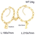Braccialetti magnetici dorati per coppie con ciondoli a forma di cuore, serratura e chiave - Oro (KB208395-Z)
