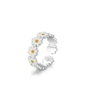 S925 Sterling Silver daisy open ring with white enamel petals and yellow center detail - Adjustable Open / 925 Sterling Silver