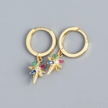 Gold starburst hoop earrings with green, blue, and red gems in s925 silver finish - 925 Silver / Gold
