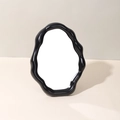 Modern wavy black plastic cloud-shaped vanity mirror for table and wall decor - Black (Matte)