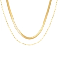 Double-layered gold snake chain and paperclip link necklace for minimalist stacking - Gold Snake Paperclip Style (NC-899G)