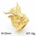 Golden ram head stainless steel ring with curved horns 33mm wide gothic style for men - Golden Goat Style (KR109973-HL)
