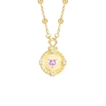 Elegante 925 sterling zilveren gouden ketting met een roze hart zirkoonsteen hanger - Roze Hart Hanger Halsketting (D0391) / 925 zilver