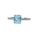 Minimalist silver ring with blue square zircon and clear diamond accents on white background - Adjustable Open / White Gold Plated Copper