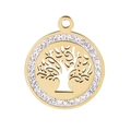 Detailed view of a gold round Tree of Life pendant with white crystal embellishments - Style 3 (KLJ2732-Z)