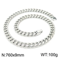 760mm silver stainless steel Cuban link necklace with 9mm thickness and square clasp - 760mm x 9mm (KN225301-Z)
