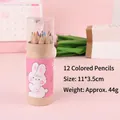 12-color short colored pencil set in pink rabbit tube for kids drawing and art - Strawberry Rabbit