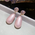 Elegante roze druppeloorbellen met fonkelende strassteentjes in een gouden kleur. - Zilveren Oorsteker Waterdruppel Glanzende Hanger Stijl (64#) / Set van 1 paar / Roze