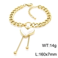 Gold stainless steel Cuban link bracelet with white heart pendant and metal tassels - Gold Heart Resin Tassel Cuban Link Bracelet (KB185519-HM) / Gold