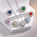 Mode hartvormige zirkoon hangers in diverse kleuren met luxe verzilverde kettingen - Roze Zirconia Hanger + Roestvrijstalen Ketting