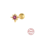 Dettaglio macro dell'orecchino a stella in argento 925 con zircone rosa placcato oro 18K - Orecchini con chiusura a vite / Oro Singolo - Zirconia Rosa