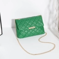 Quilted green leather small crossbody bag with gold chain strap and metal buckle detail - Green