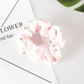 Detail shot of white scrunchie with peach and green leaf print on a clean background - 04# White Apple