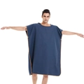 Navy blue quick-dry beach hooded towel poncho with orange trim and side snaps - One Size / Solid Navy Blue