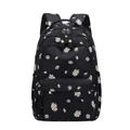Lightweight black school backpack with yellow and white daisy print for teenage girls - Black Daisy