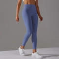 High-waisted lilac blue yoga leggings with a seamless front and moisture-wicking fabric - Purple Blue