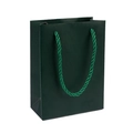 Forest green paper shopping bag with matching woven nylon handles on white background - 119*55*160mm / Green