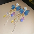Orecchini vintage a farfalla blu con nappe dorate e dettagli in cristallo - 5# Ago d'Argento - Oro